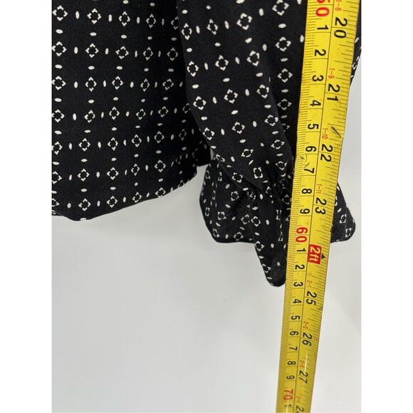 Talbots Silk Top Blouse Women Size 12 Large Black Sheer Geometric Ruffle Collar - Picture 8 of 12